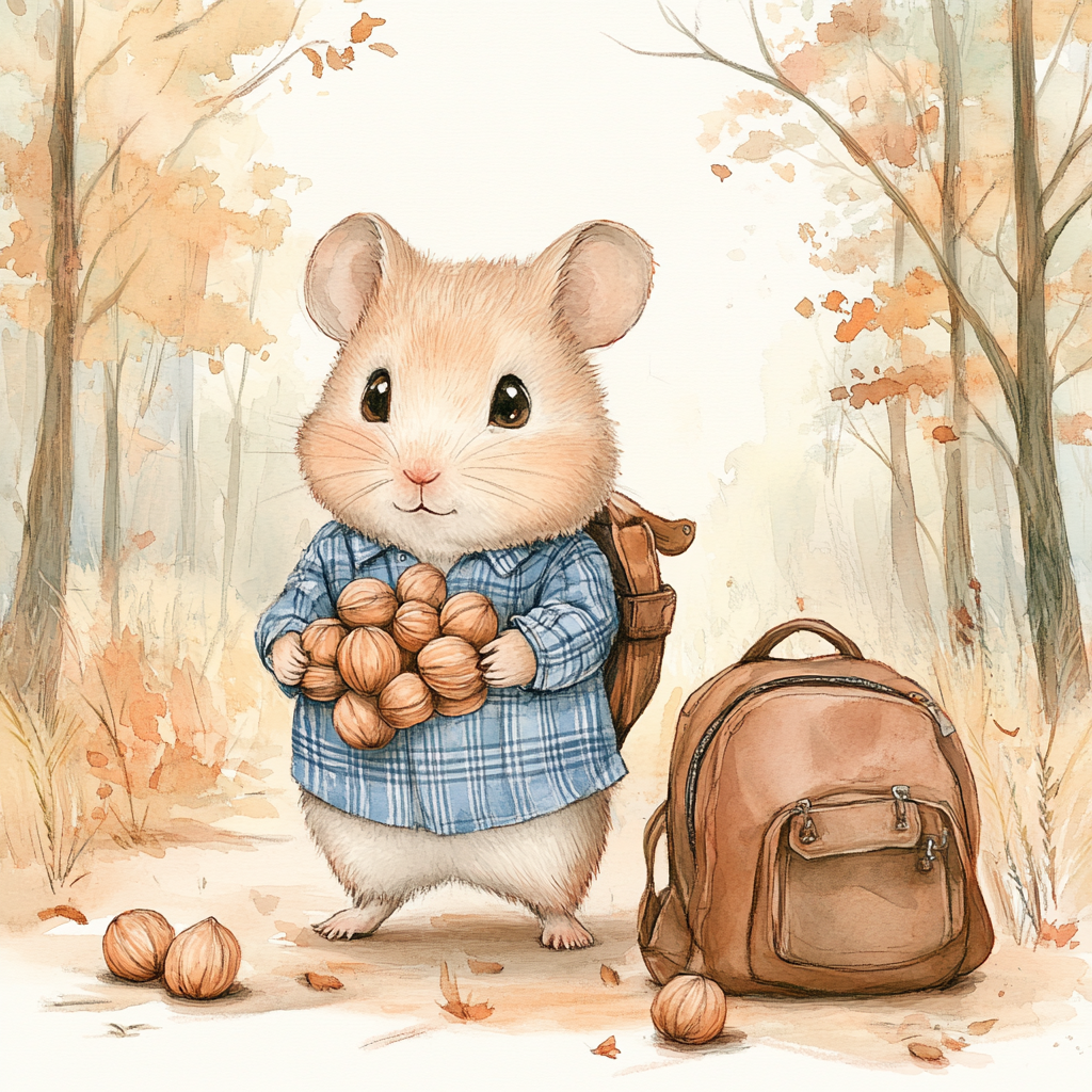 A Hamster with Nuts in the Forest