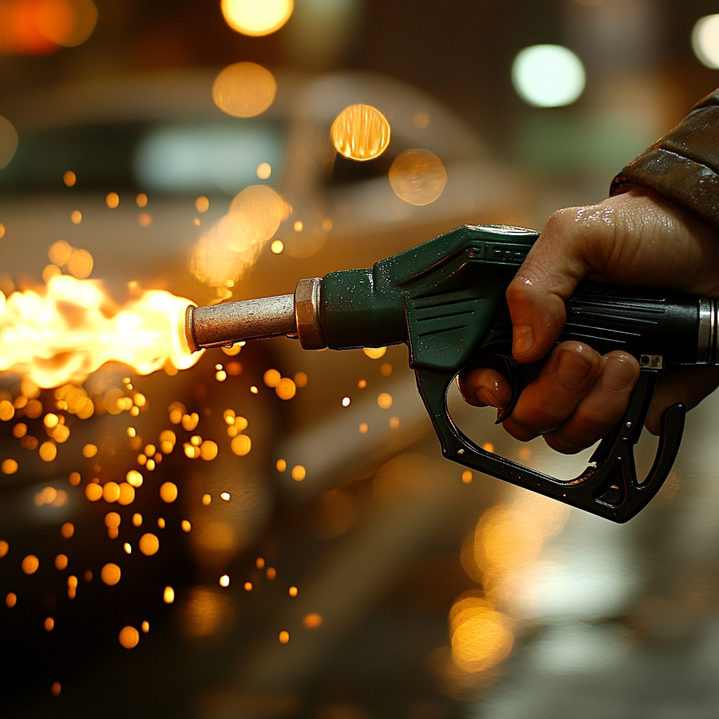 A Hand Holding a Gas Pump Versus Charger