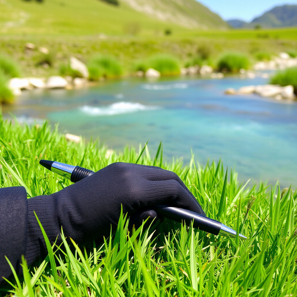 A Handpen on Green Grass by Clear River