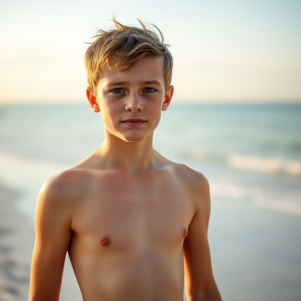 A Handsome Boy Modeling in Speedos at Beach