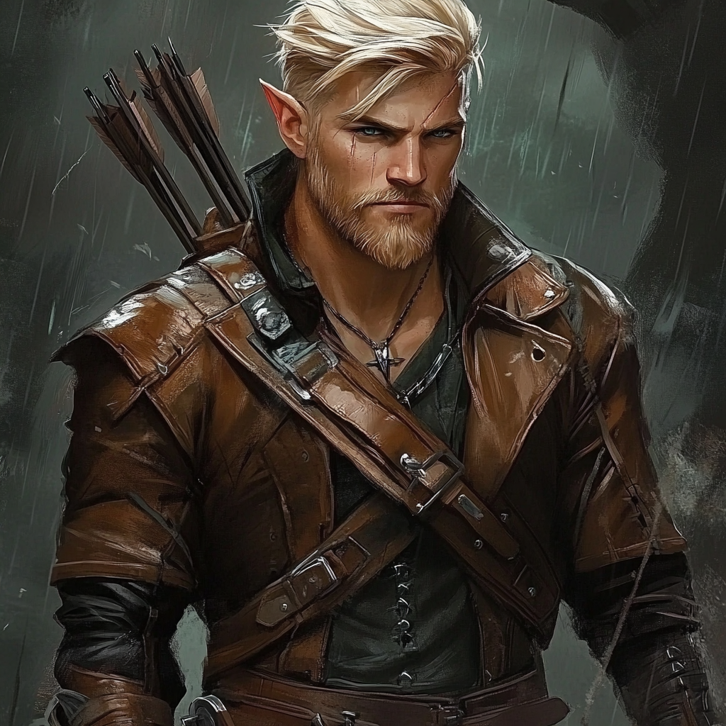 A Handsome Half-Elf Ranger in Dark Woods