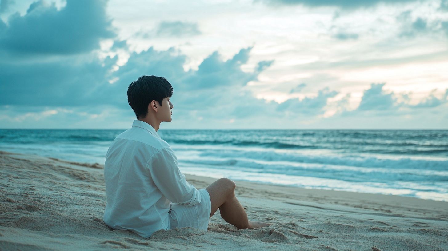 A Handsome Man Contemplating on a Beach