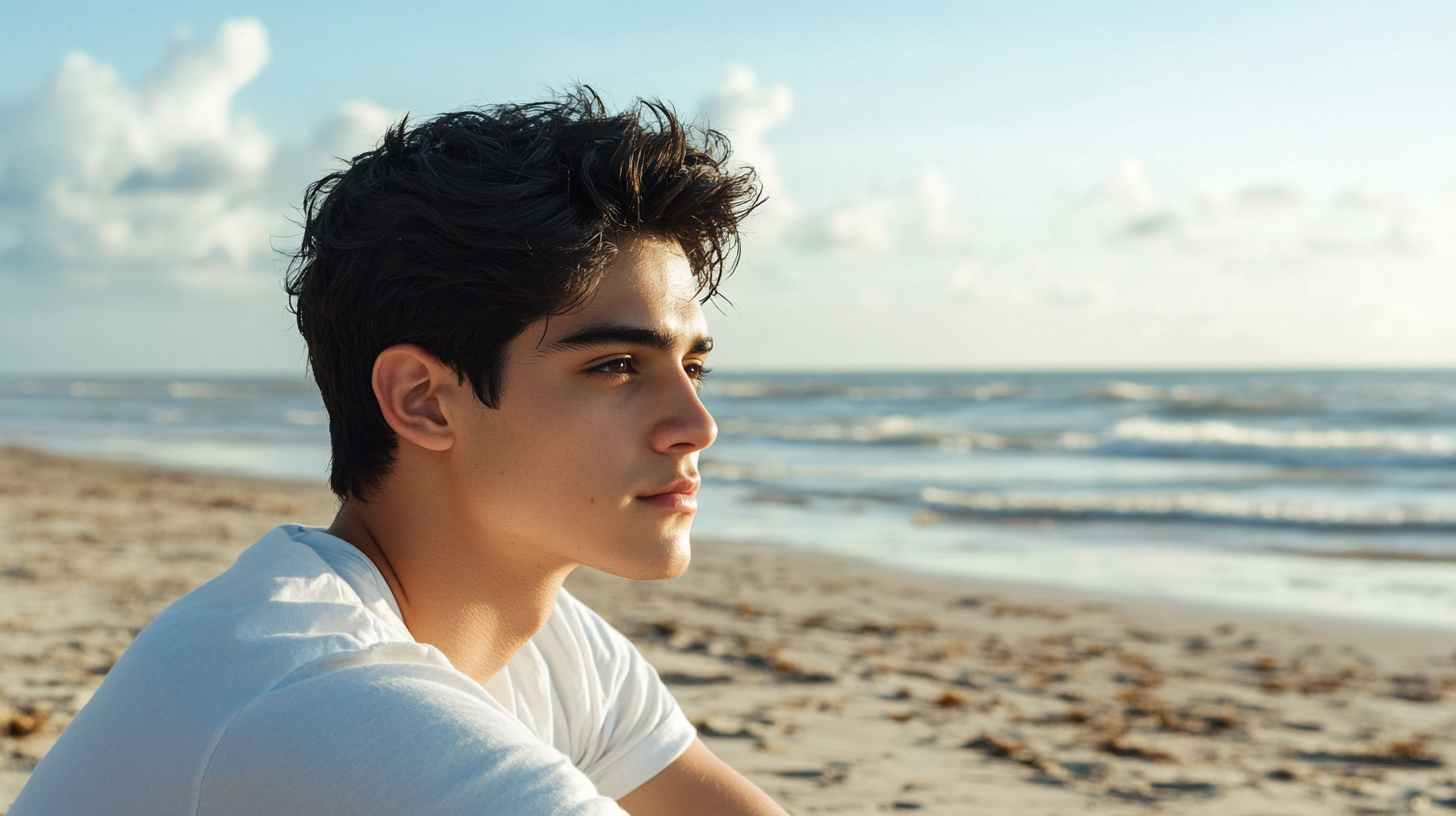 A Handsome Man Contemplating on the Beach