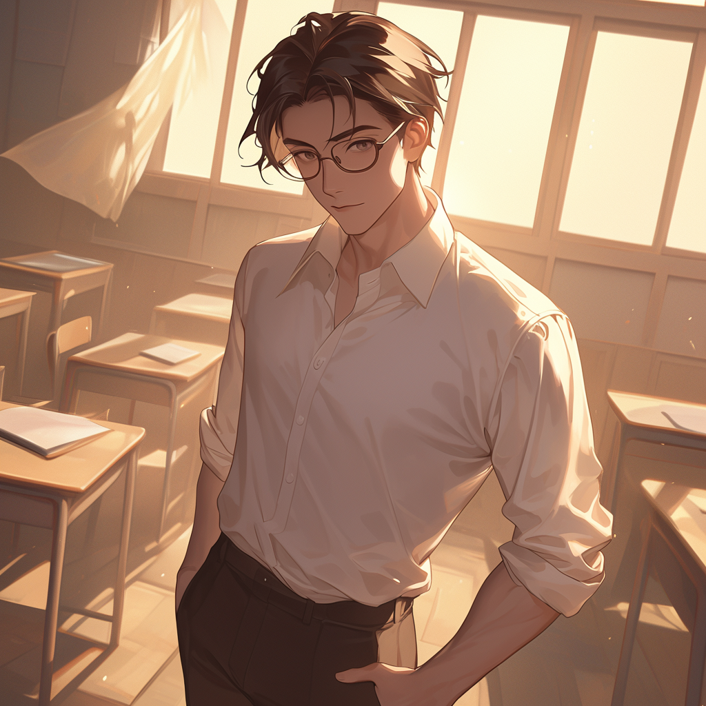 A Handsome Teacher in College Classroom Setting