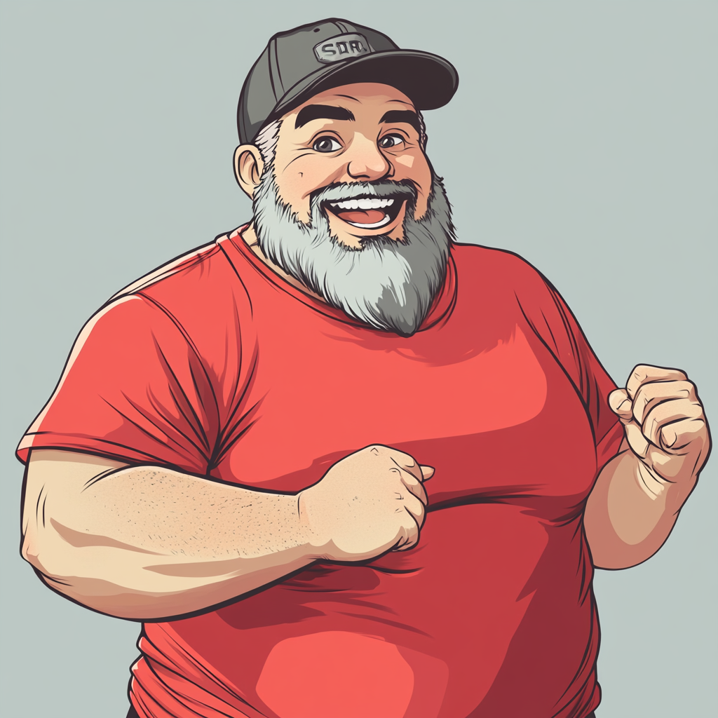 A Happy, Overweight Man in Cute Anime Style