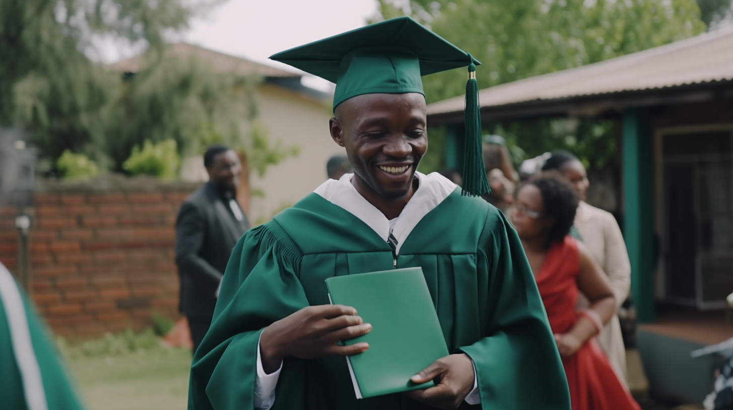 A Happy African Man Graduating in Green Robe