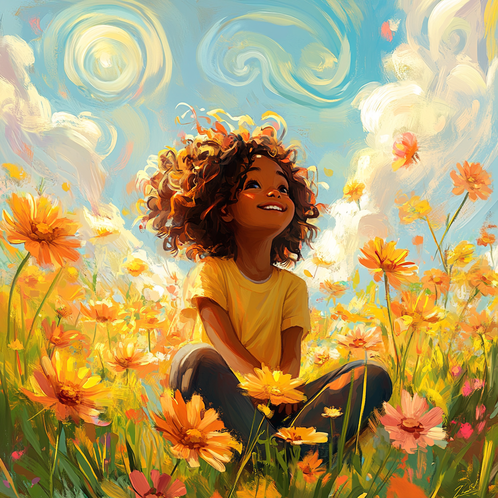 A Happy Black Girl in Flower Field