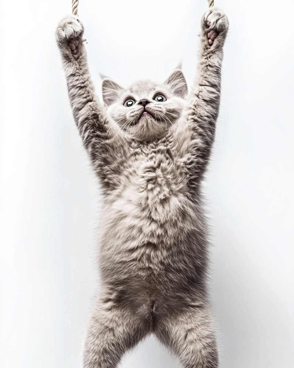 A Happy British Shorthair Cat Playing Joyfully.