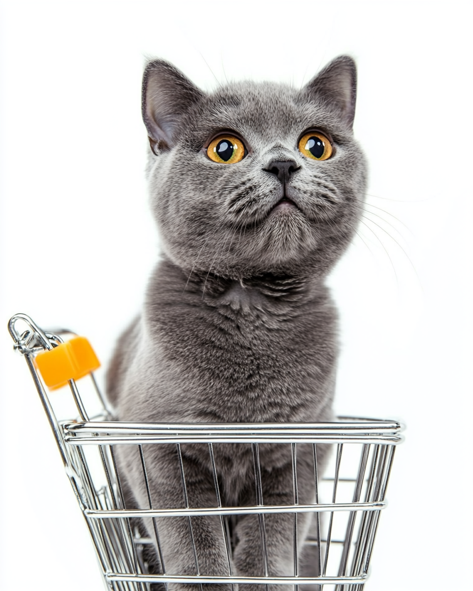 A Happy British Shorthair Cat Shopping