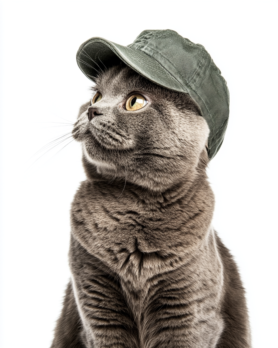 A Happy British Shorthair Cat in a Cap