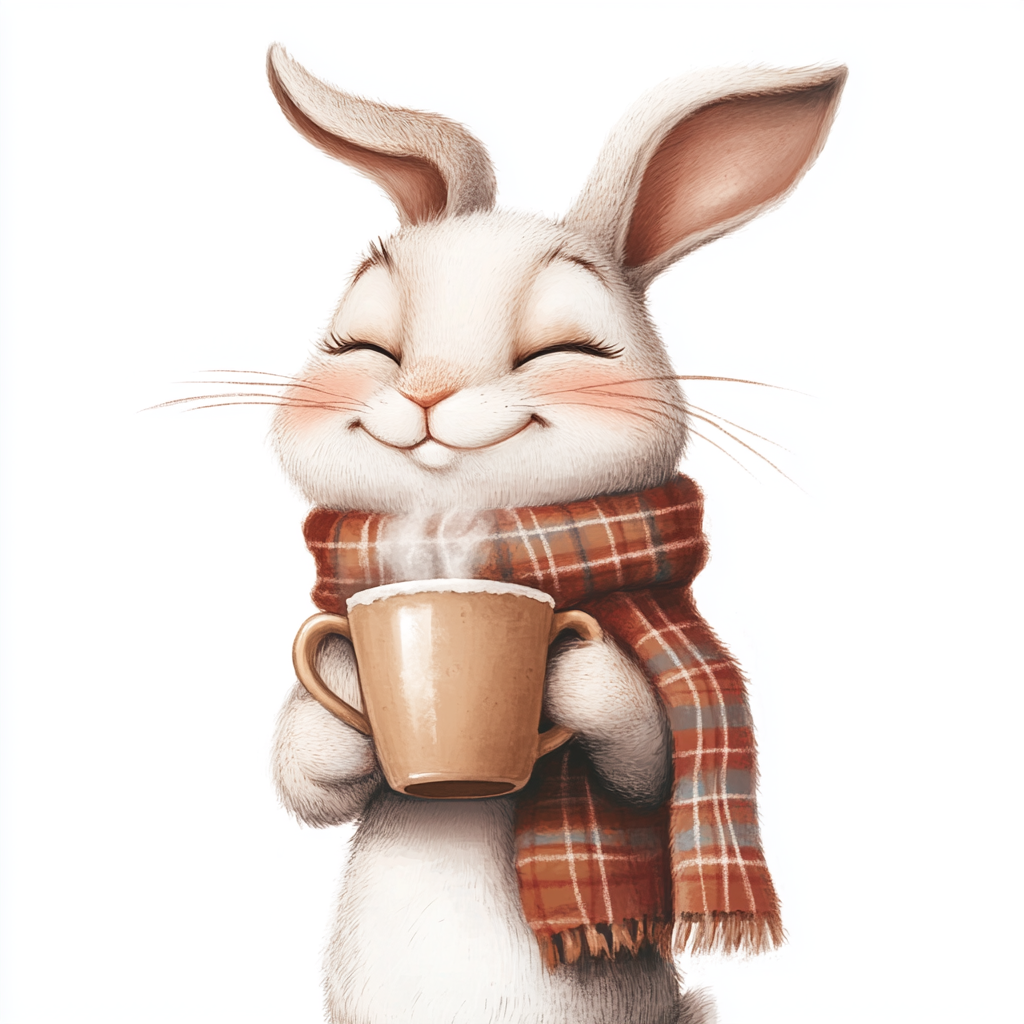 A Happy Bunny Drinking Hot Chocolate