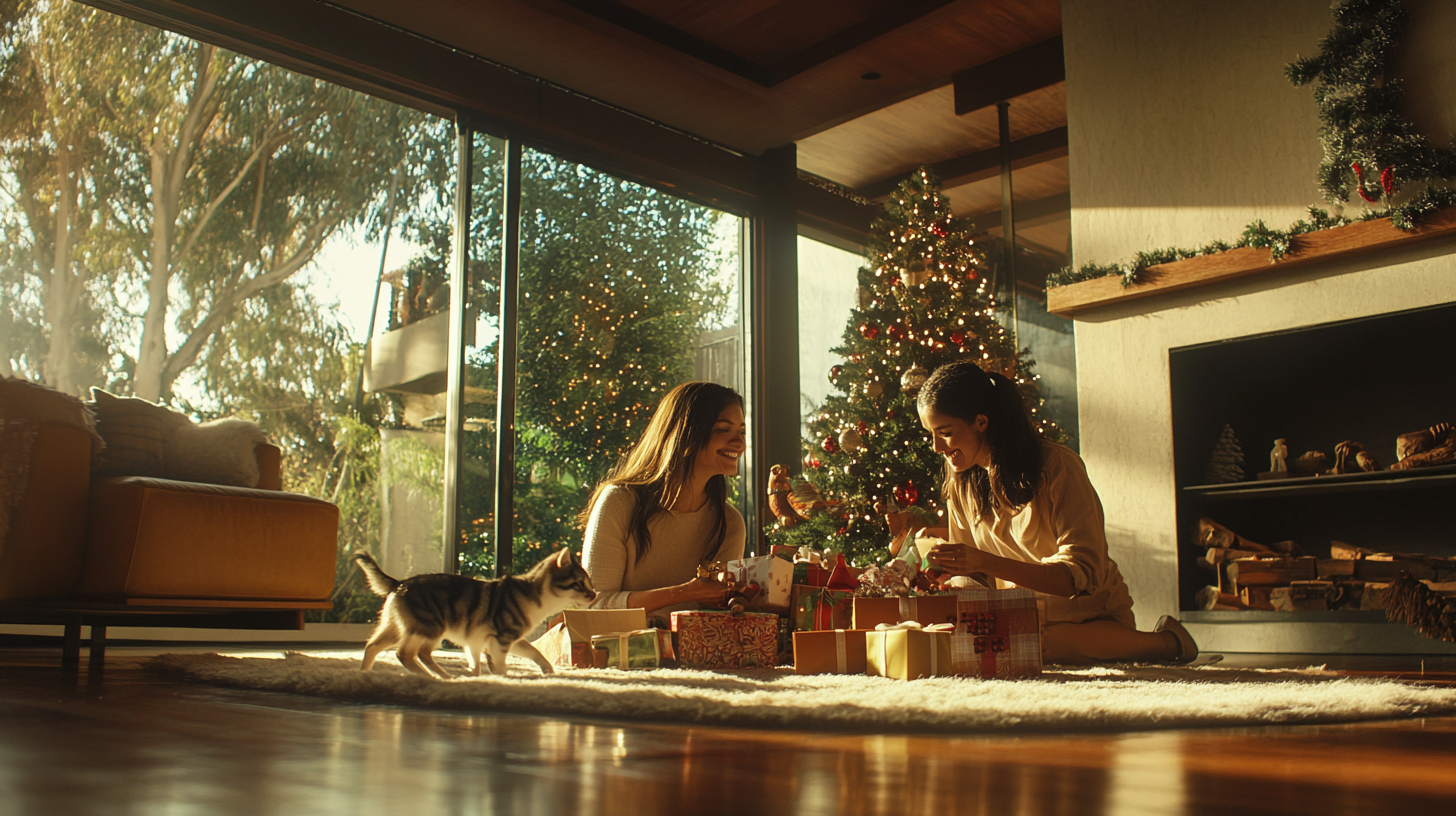 A Happy Family Celebrates Christmas in Modern House