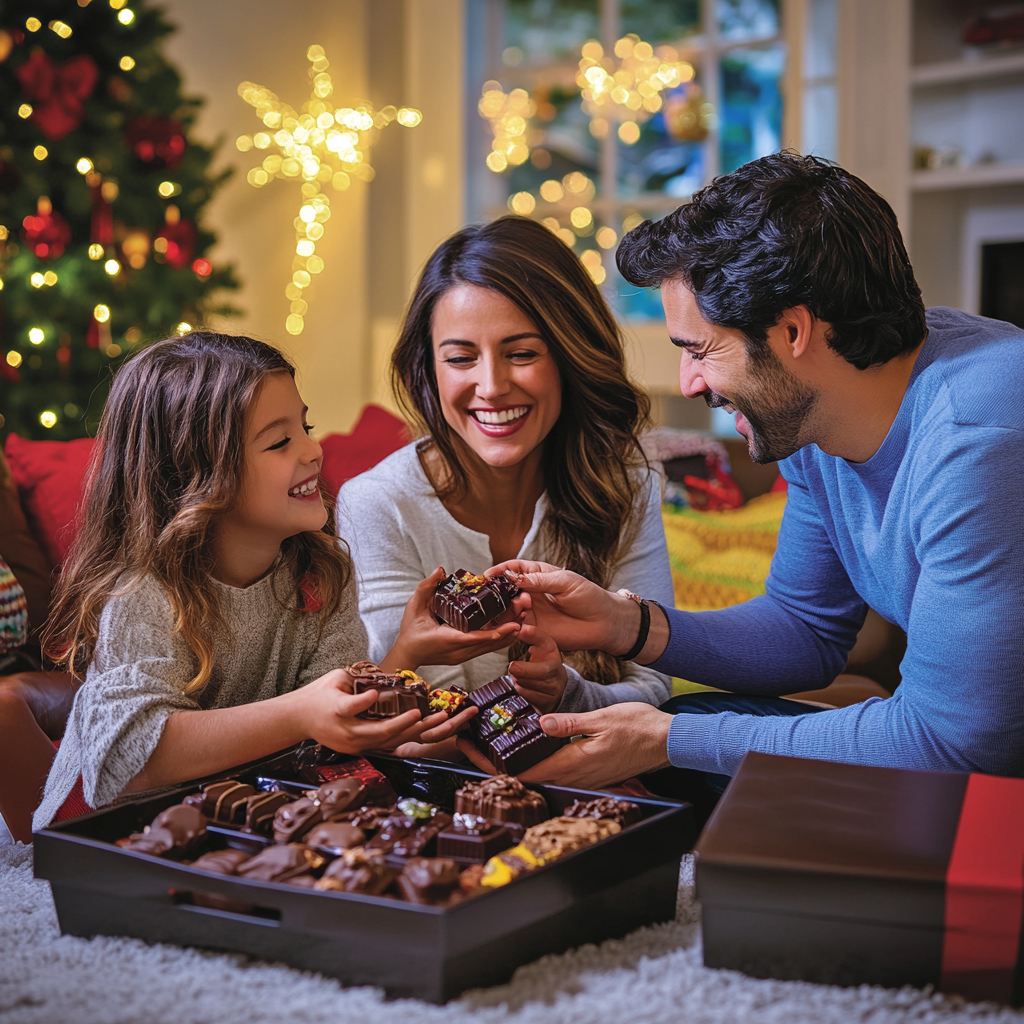 A Happy Family Celebrating Black Friday with Chocolates