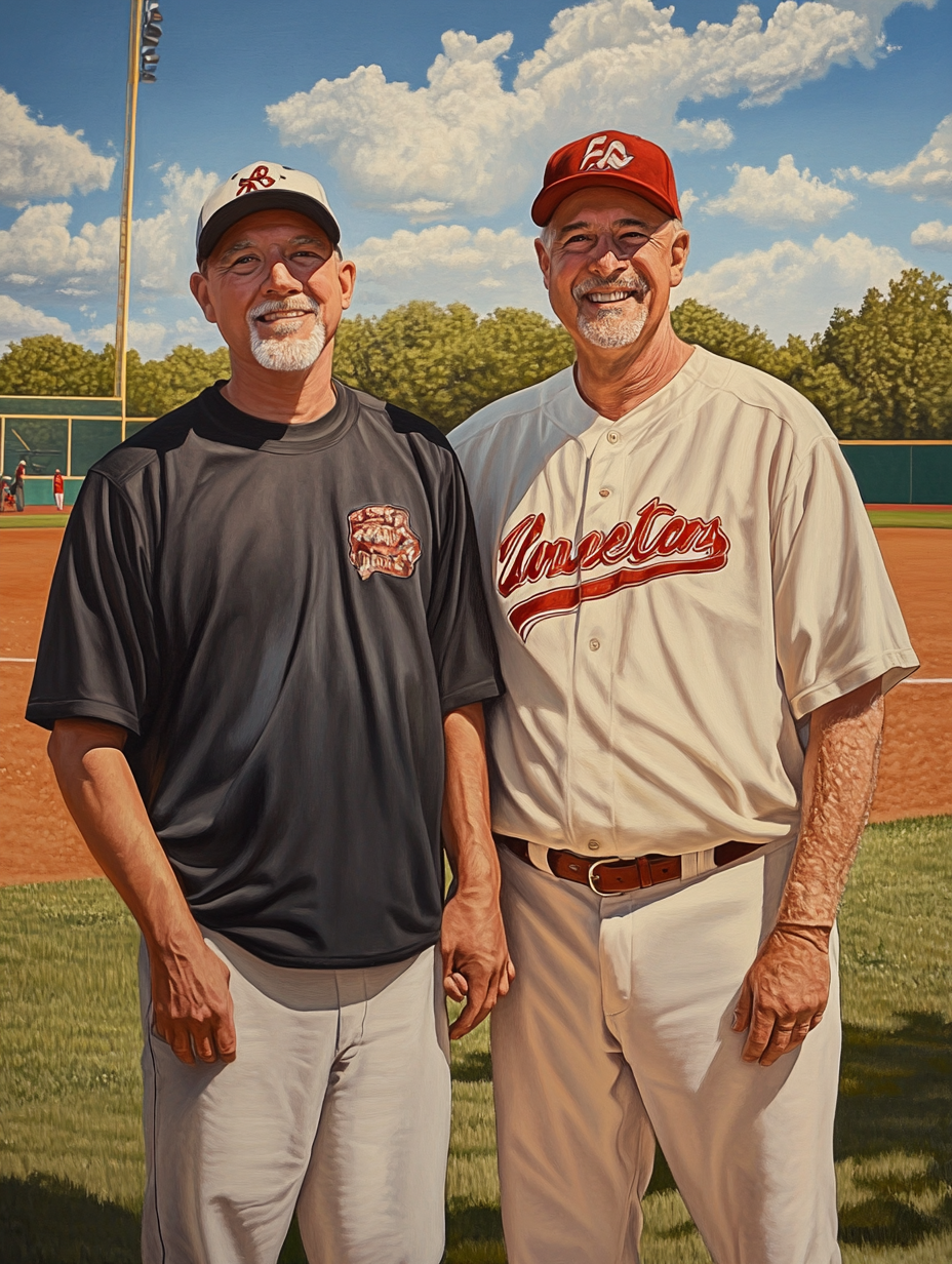 A Happy Father and Son at Baseball Field