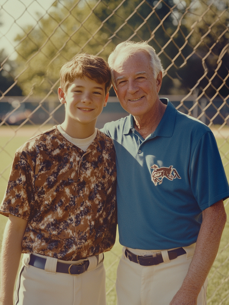 A Happy Father and Son at the Baseball Field