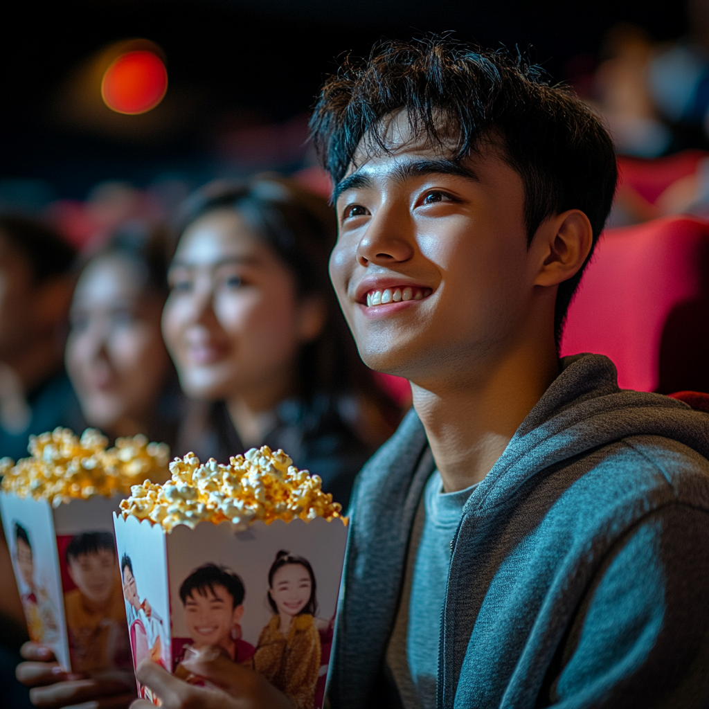 A Happy Group Watching Movie in Cinema