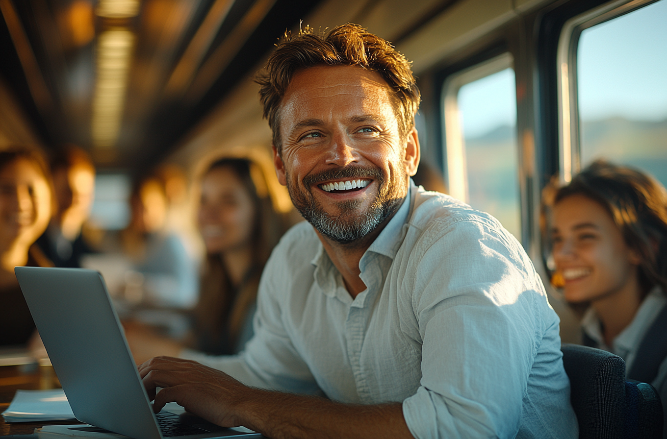 A Happy Man Laughing with Office Workers