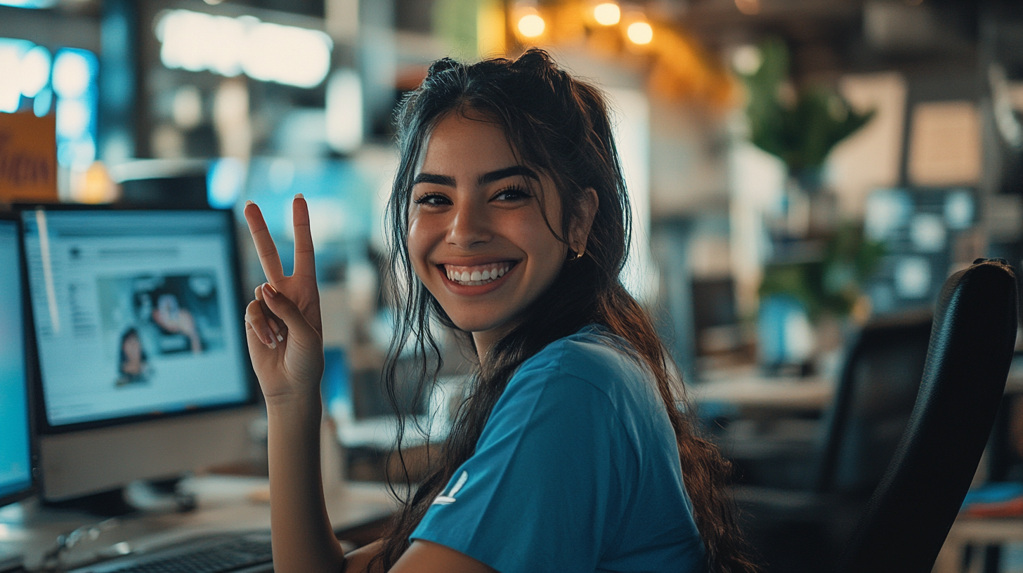 A Happy Mexican Woman in Office Environment