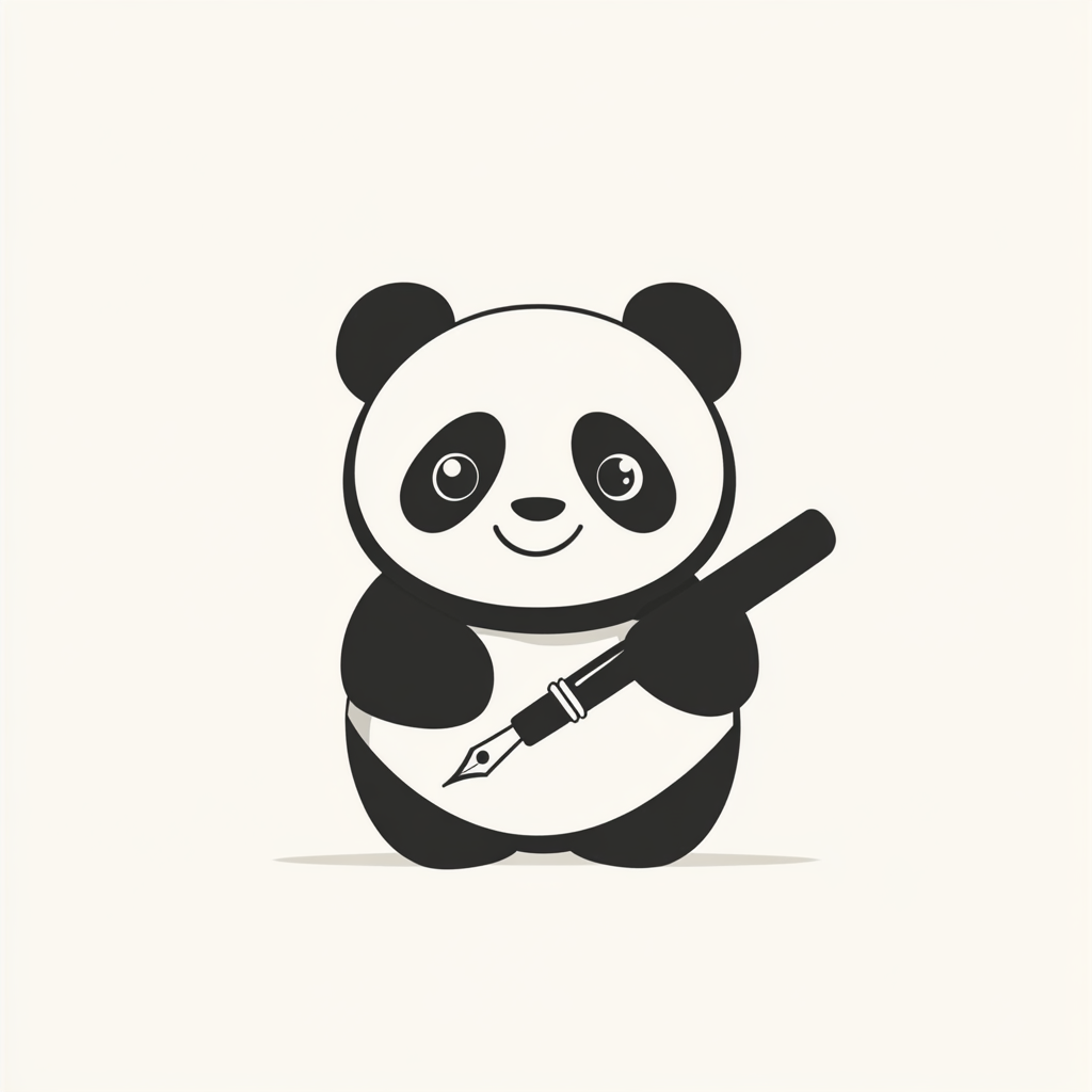 A Happy Panda Holding Ink Pen Logo