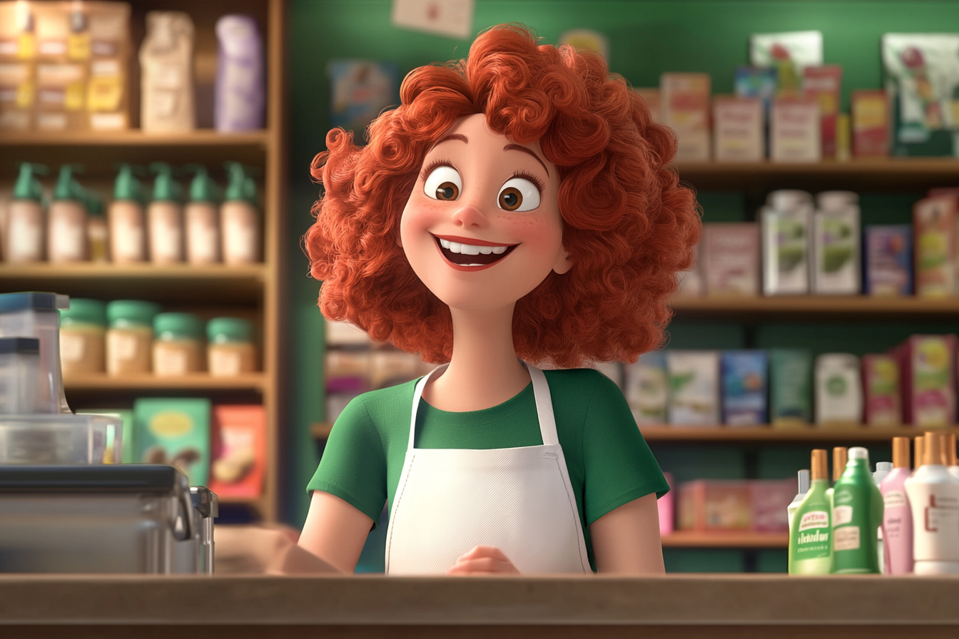 A Happy Red-Haired Shopkeeper in Her Store