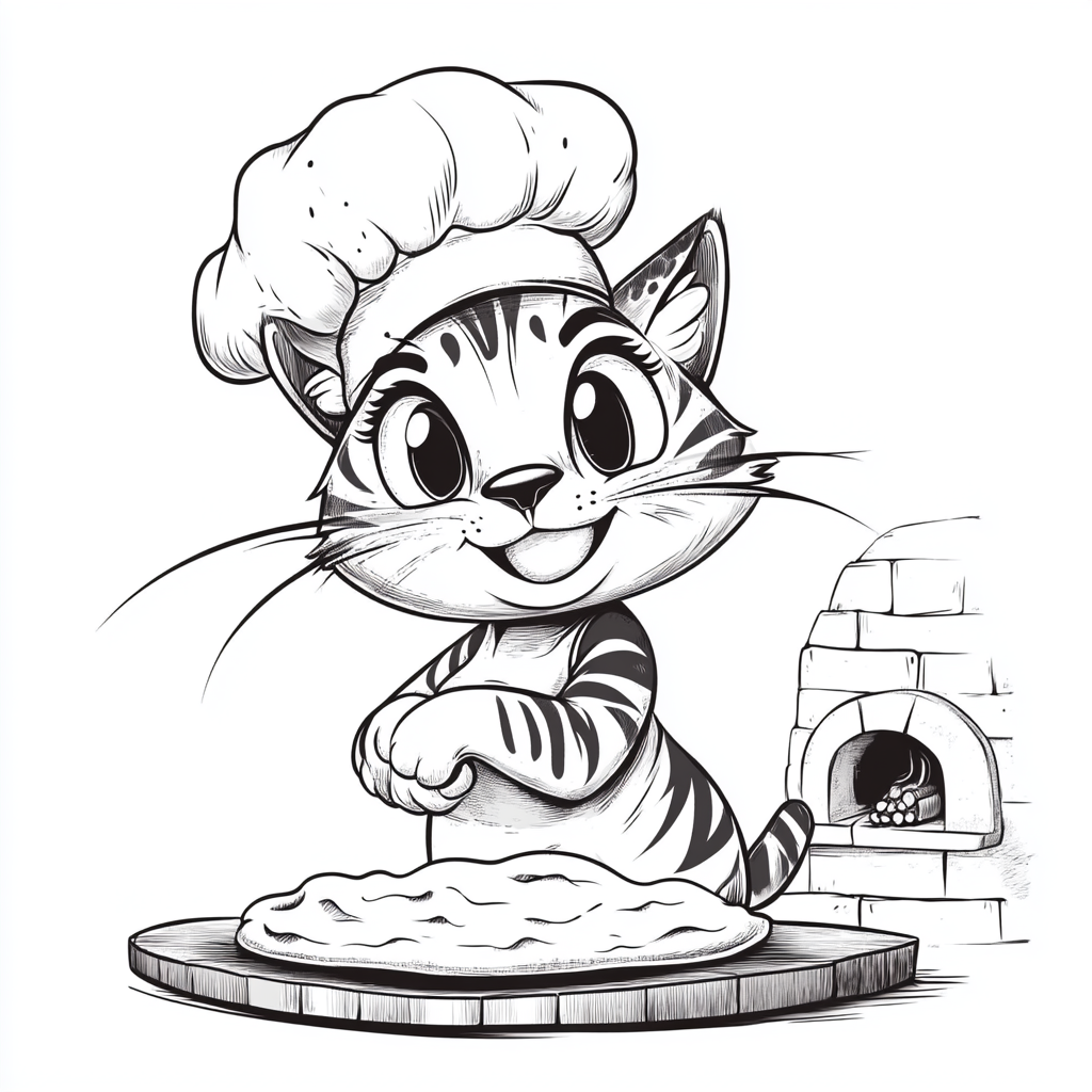 A Happy Tiger Cat Chef Making Pizza Dough