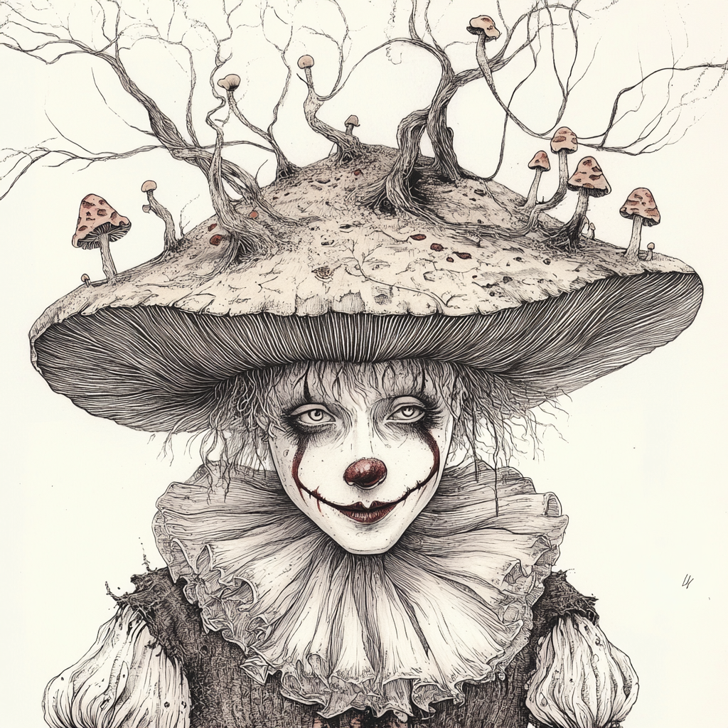 A Haunting Clown in Enchanted Mushroom Forest