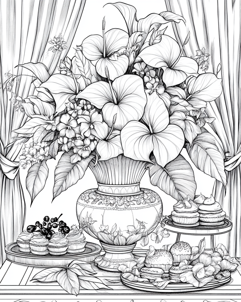 A Hawaiian Flower Arrangement for Coloring Book