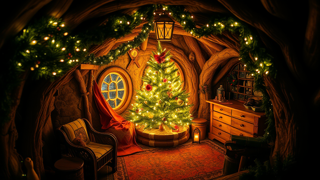 A Hobbit Hole Decorated for Christmas
