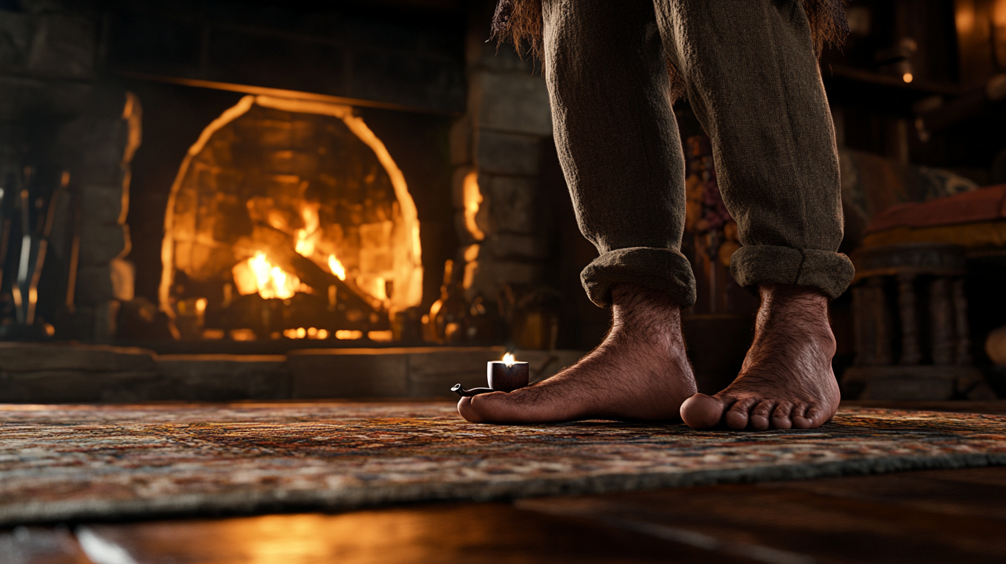 A Hobbit at Home: Bilbo by Fireplace