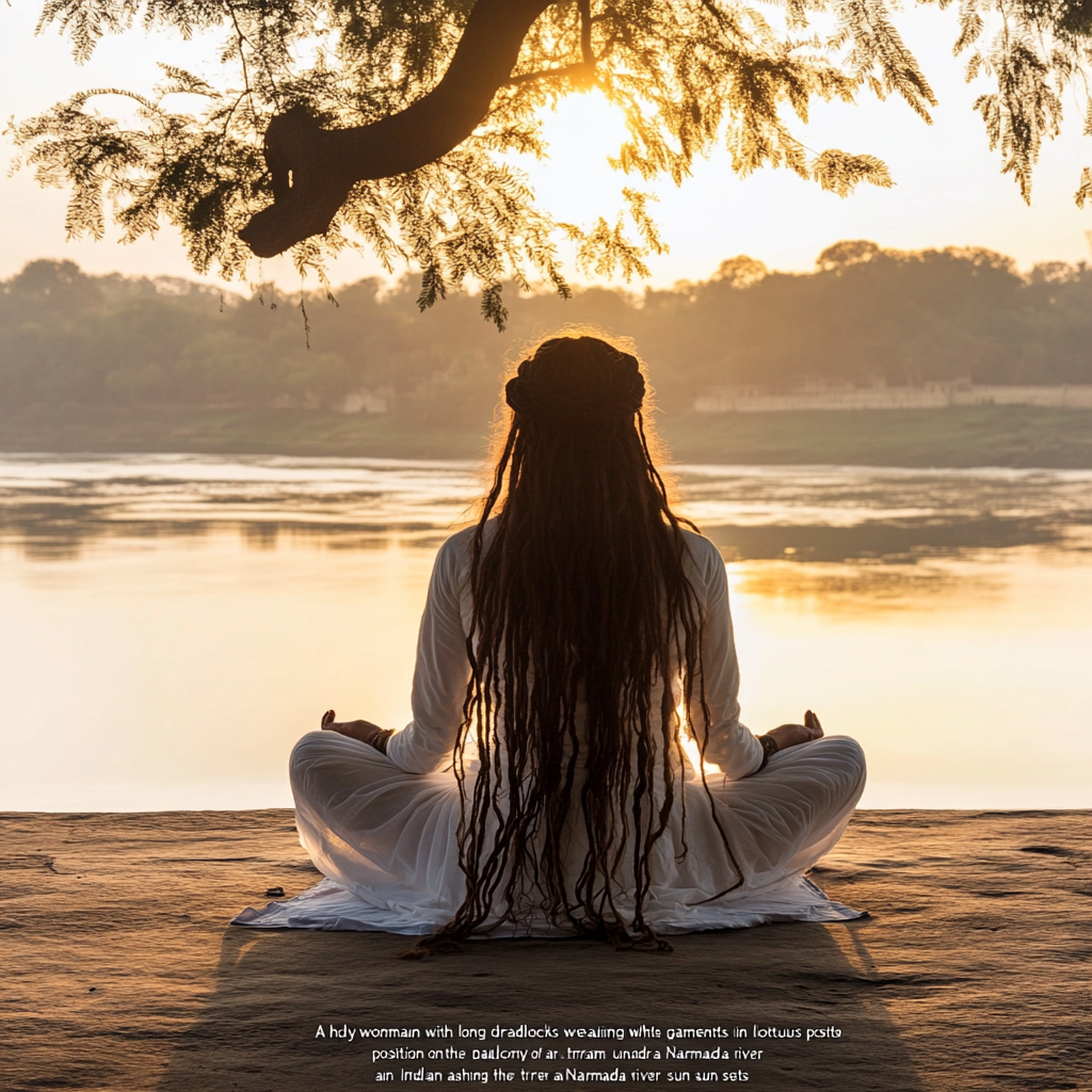 A Holy Woman Meditating at Indian Ashram