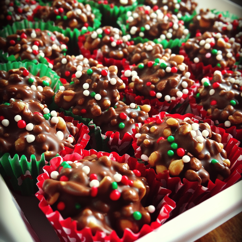 A Homemade Festive Chocolate Peanut Cluster Display