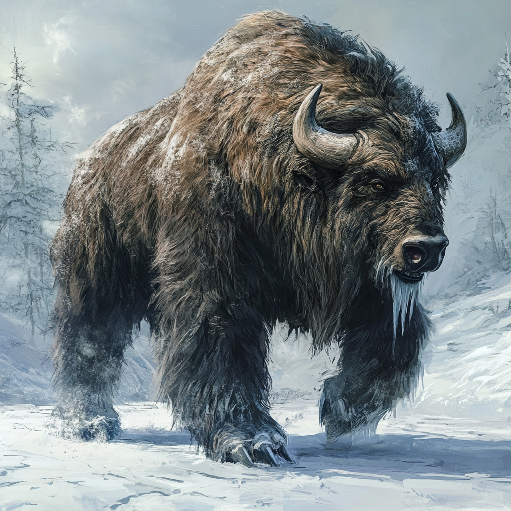 A Horse-Bison Beast with Icy Fur