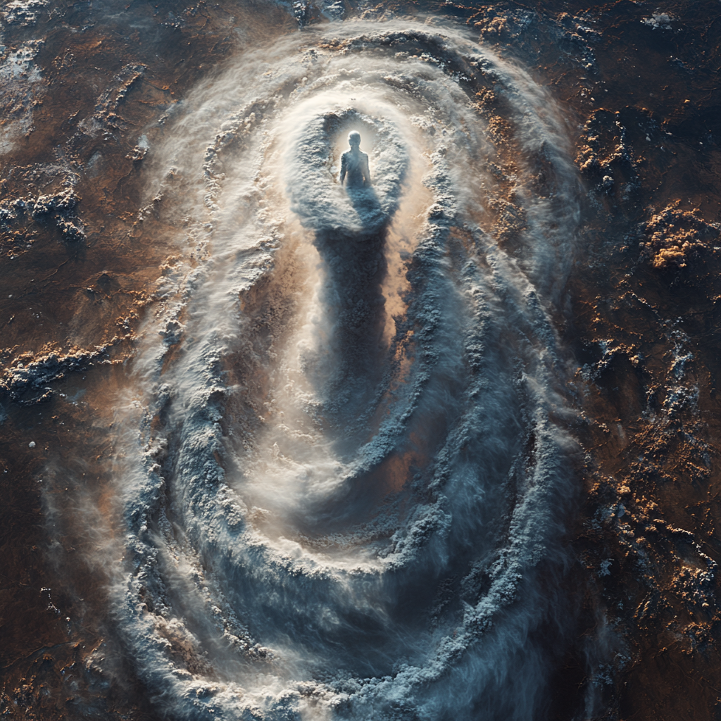 A Huge Cyclone with Guanyin Holding Machine Gun