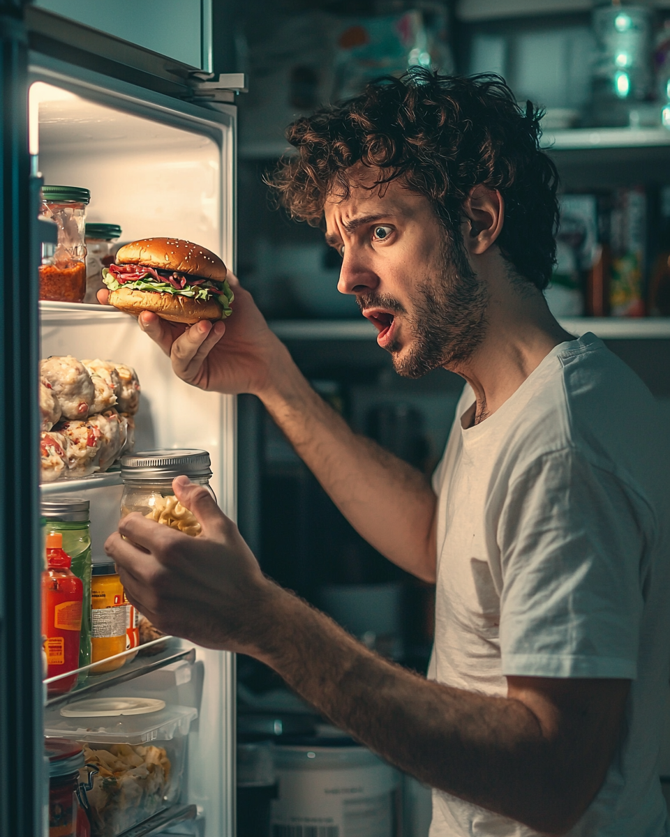 A Hungry Man Grabbing Mayonnaise From Fridge