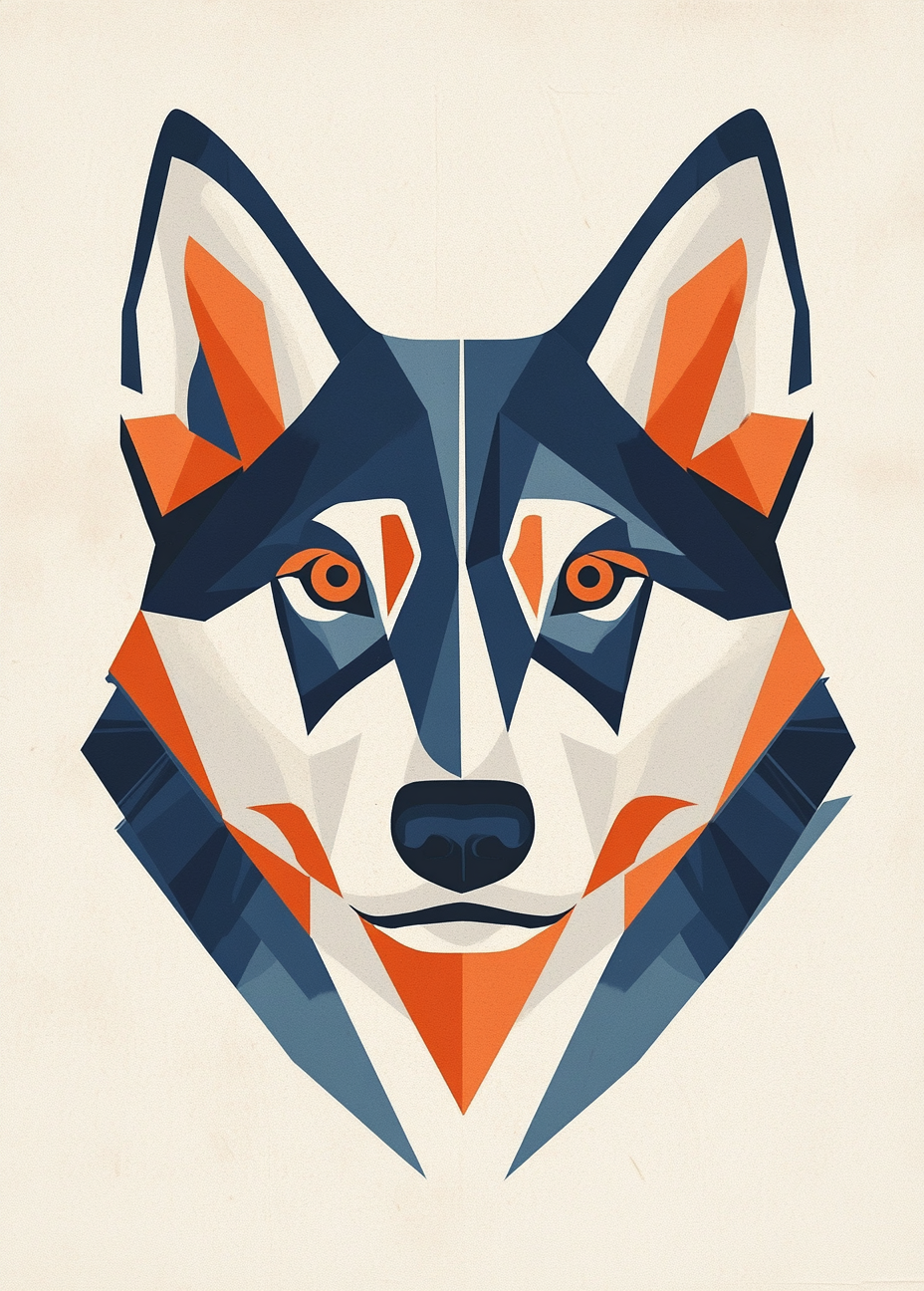 A Huskie Head in Geometric Art Style