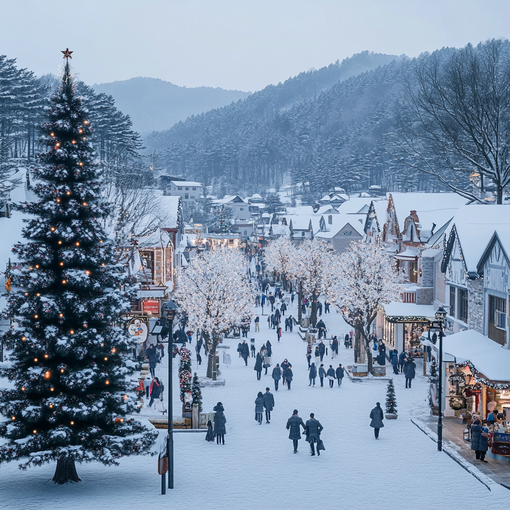 A Hyper Realistic Winter Town With Christmas Celebrations