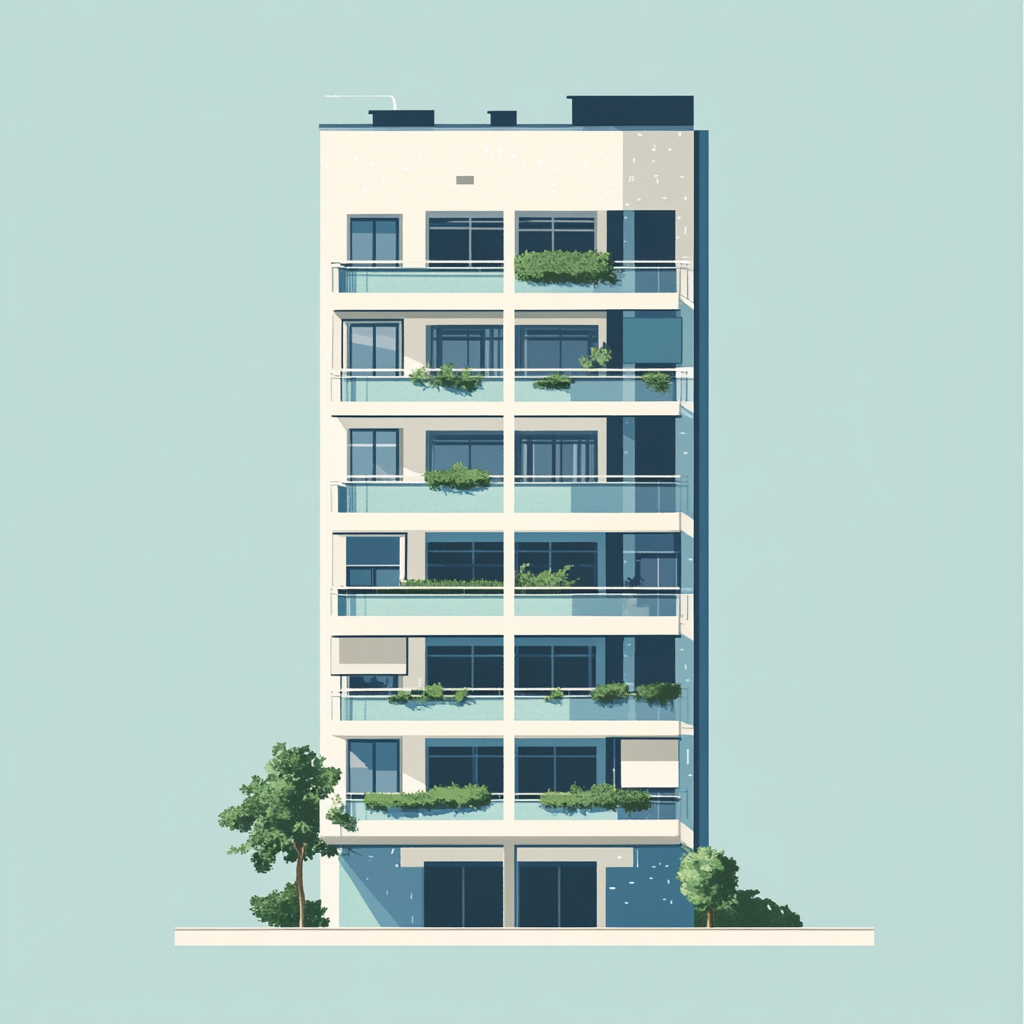 A Flat Illustration of an Apartment Building in Blue-Green