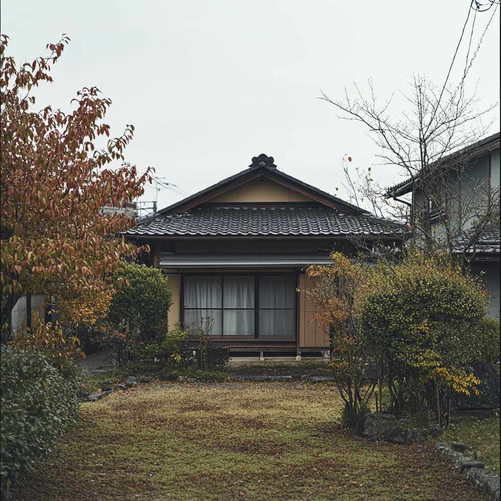 A Japanese Family House on a Autumn Day.