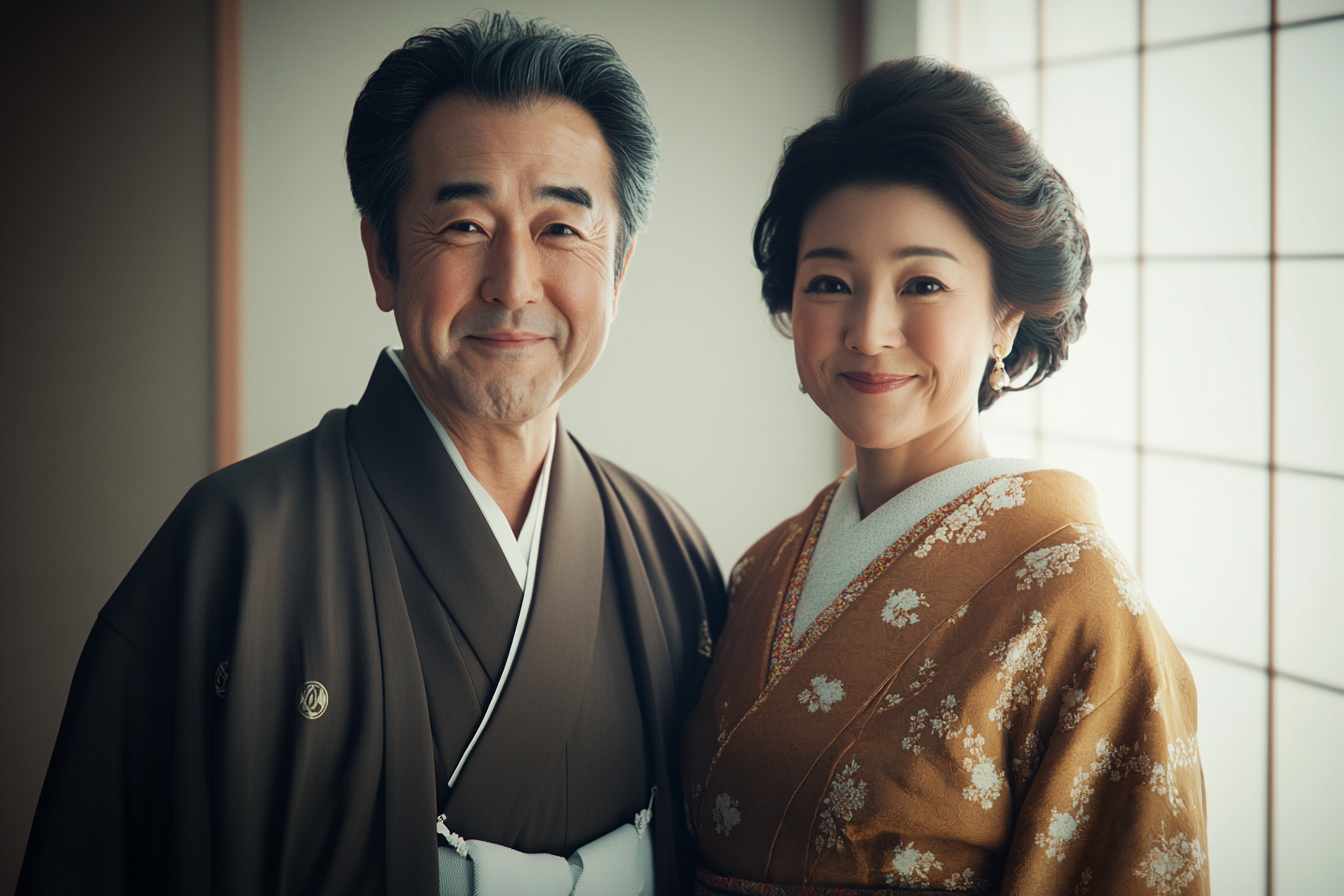 A Japanese couple in elegant modern clothing