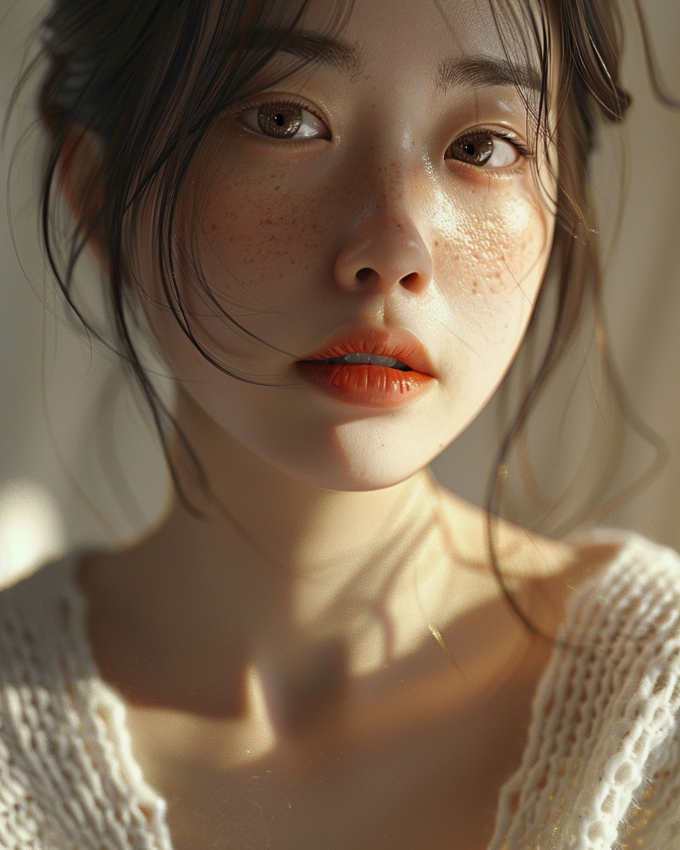 A Japanese girl in a white cardigan portrait.