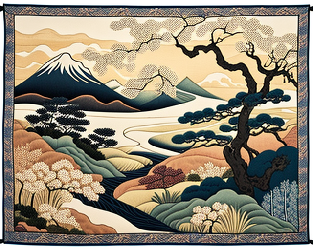 A Japanese tapestry illustrating vibrant landscape beauty