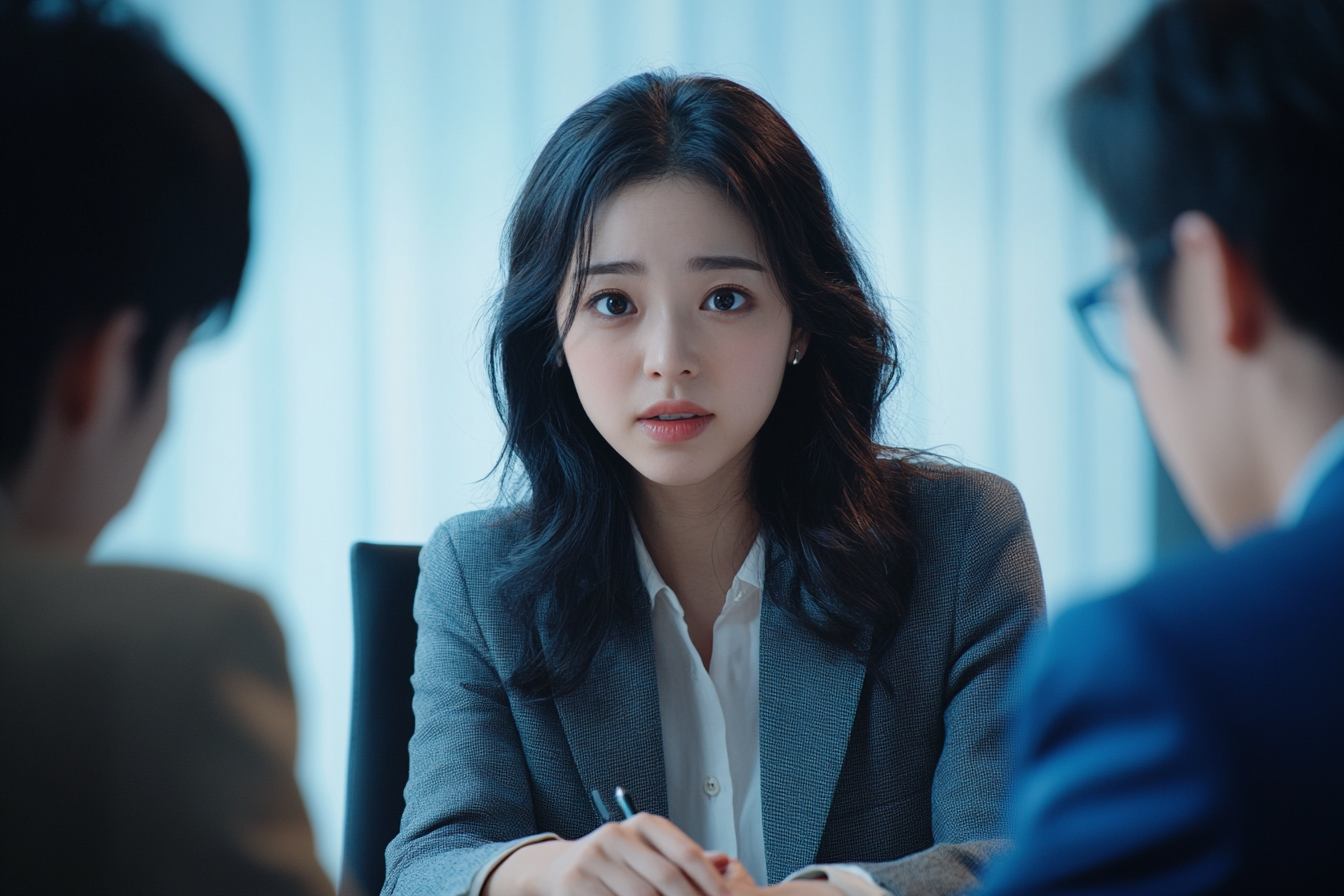 A Japanese woman discussing loan with bank employee