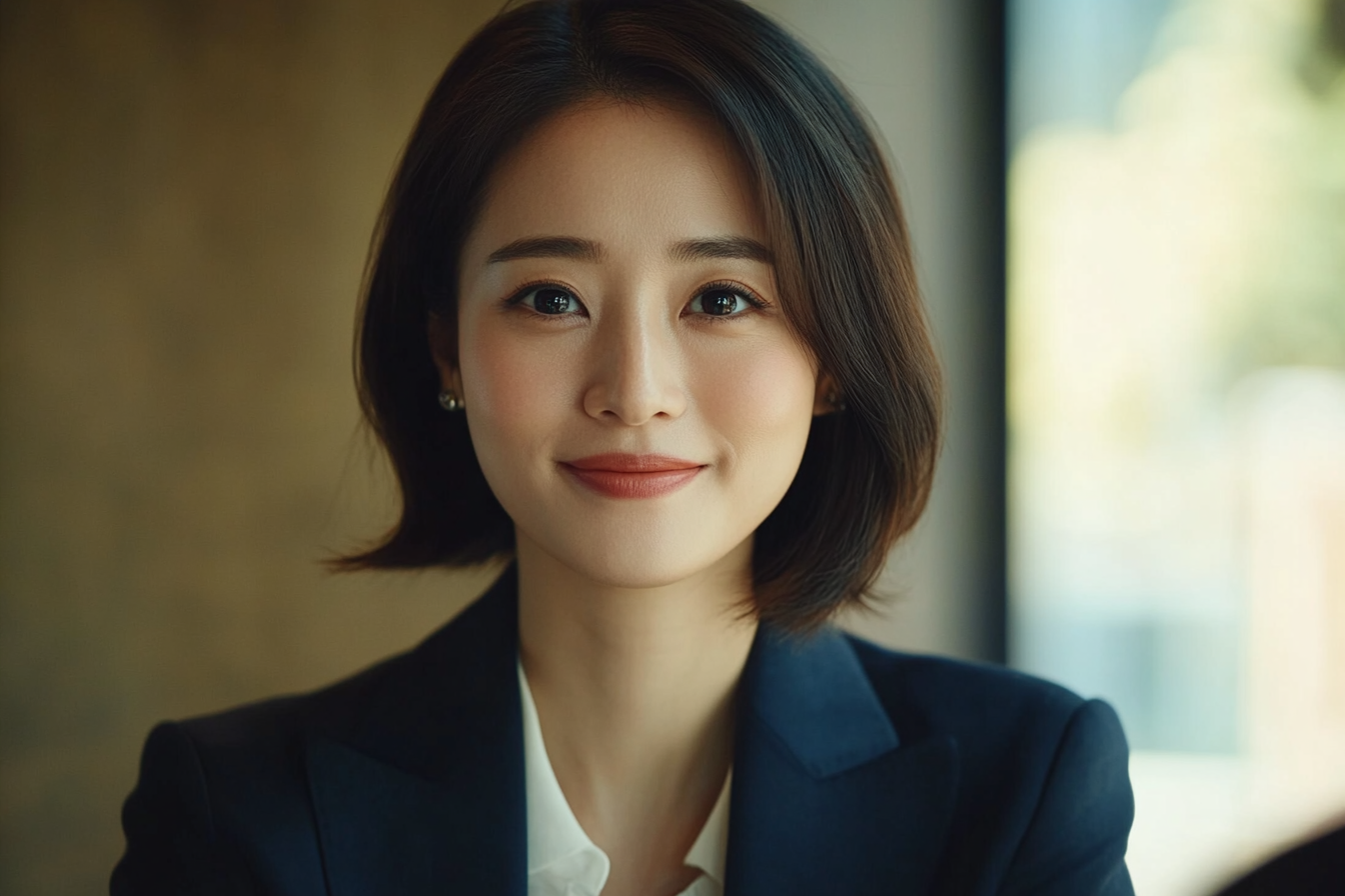 A Japanese woman meeting financial planner, confident smile