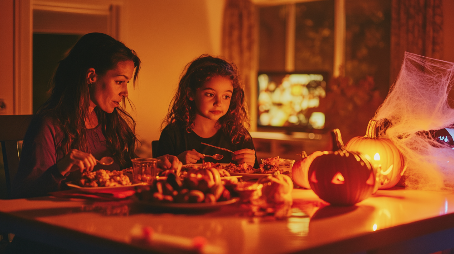 A Joyful Halloween Evening with Mom and Daughter