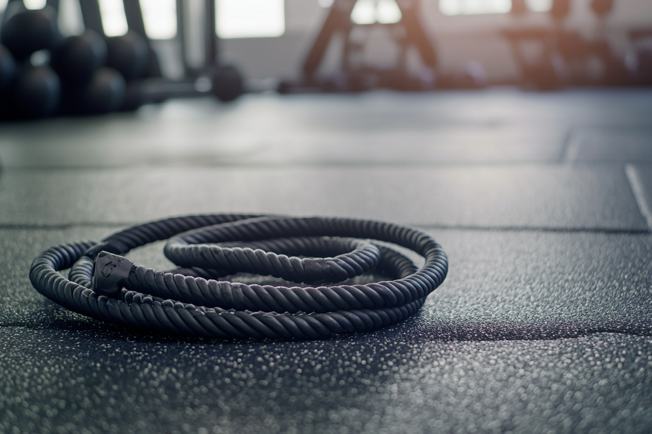 A Jump Rope Ready for Workout on Gym Floor