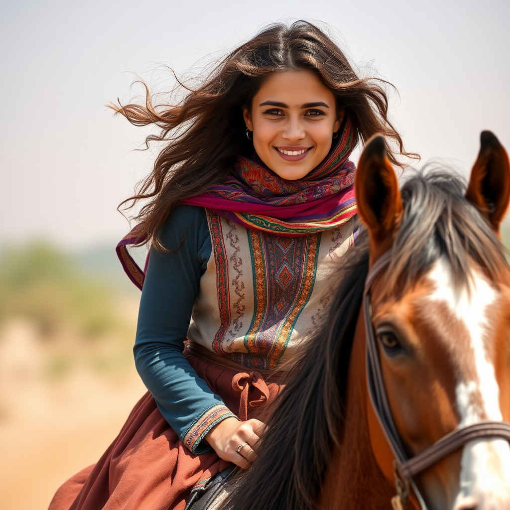 A Kind Iranian Girl Riding Fit Horse Joyfully