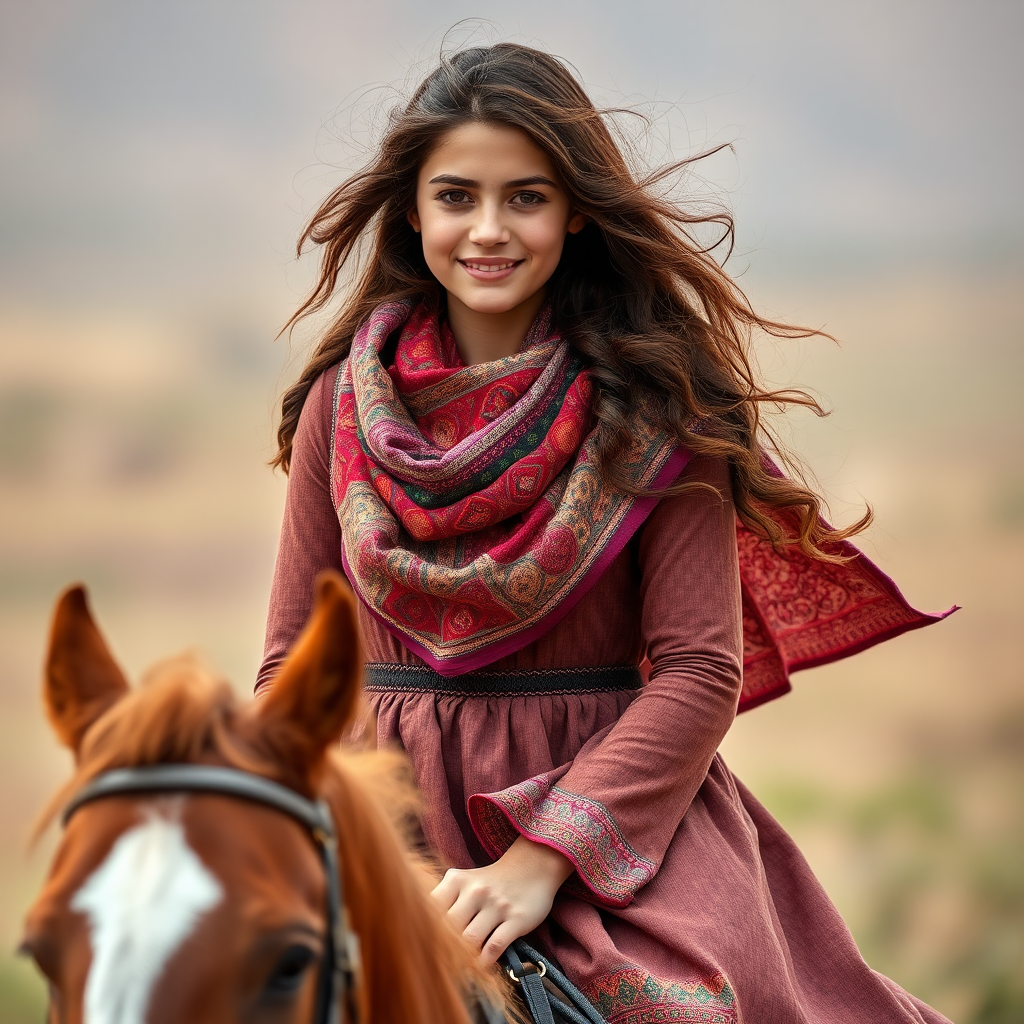 A Kind Iranian Girl Riding a Strong Horse