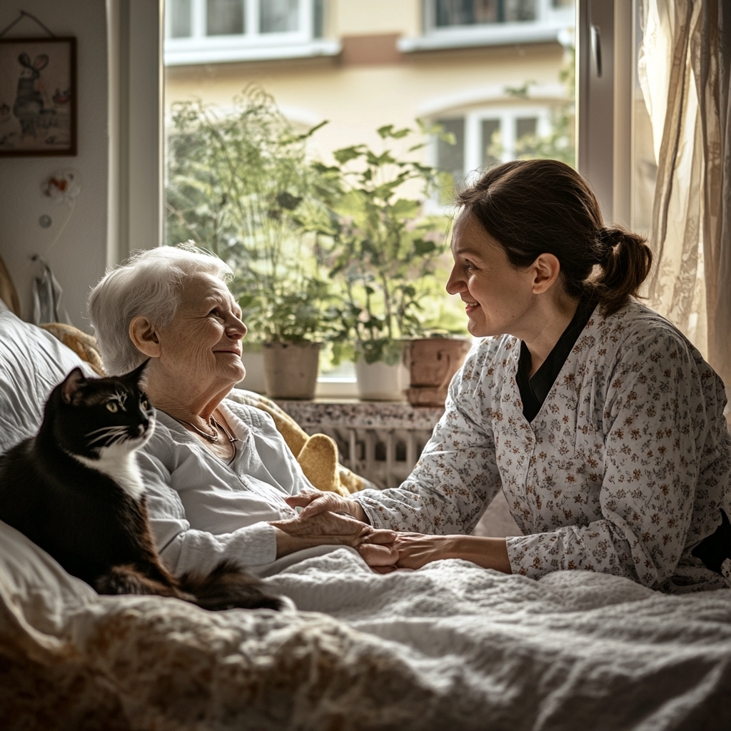 A Kind Nurse Visiting Happy Elderly Patient