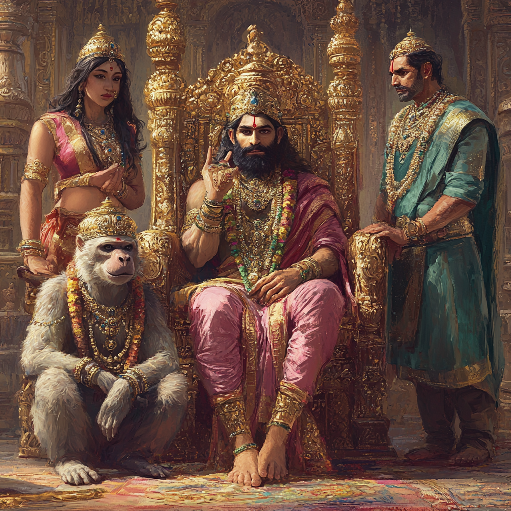 A King, a Lady, and a Monkey-faced Hanuman