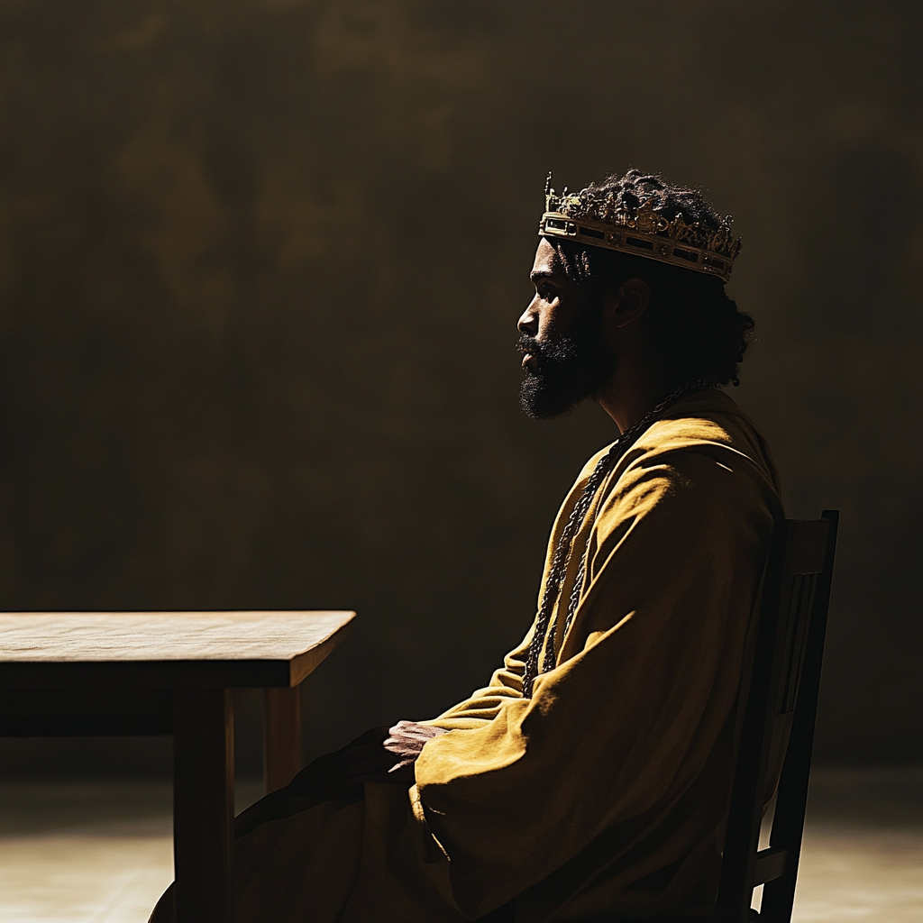 A Kingly Jesus Waits Alone at Dining Table.